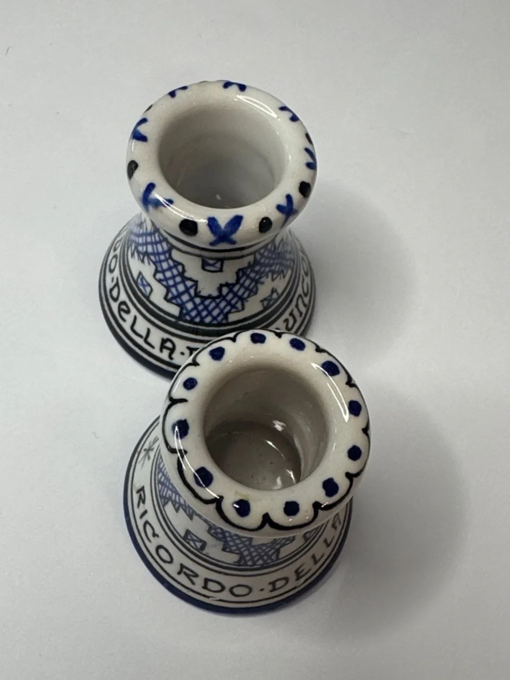 Italian Porcelain Mini Candlestick Holders Ricordo Della Porziuncola Assisi Pair